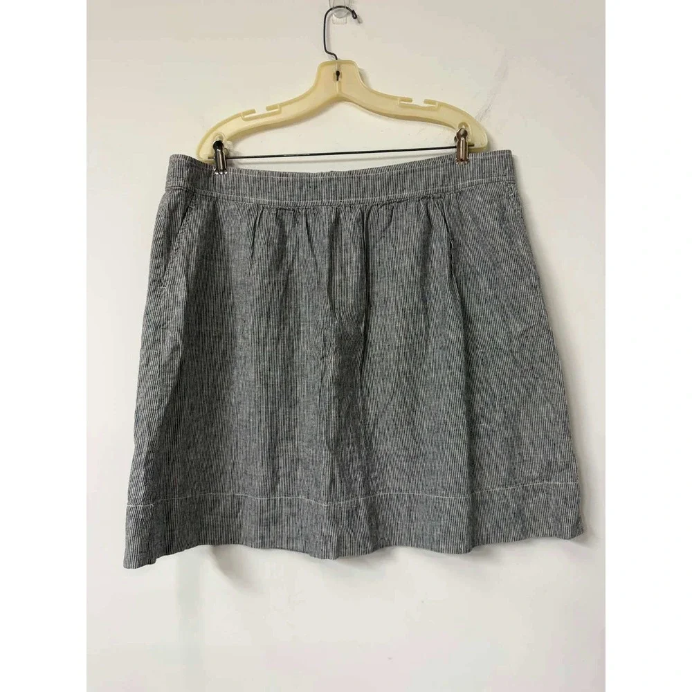 Eileen Fisher Striped Hemp Organic Cotton A-Line Mini Skirt Blue White XL